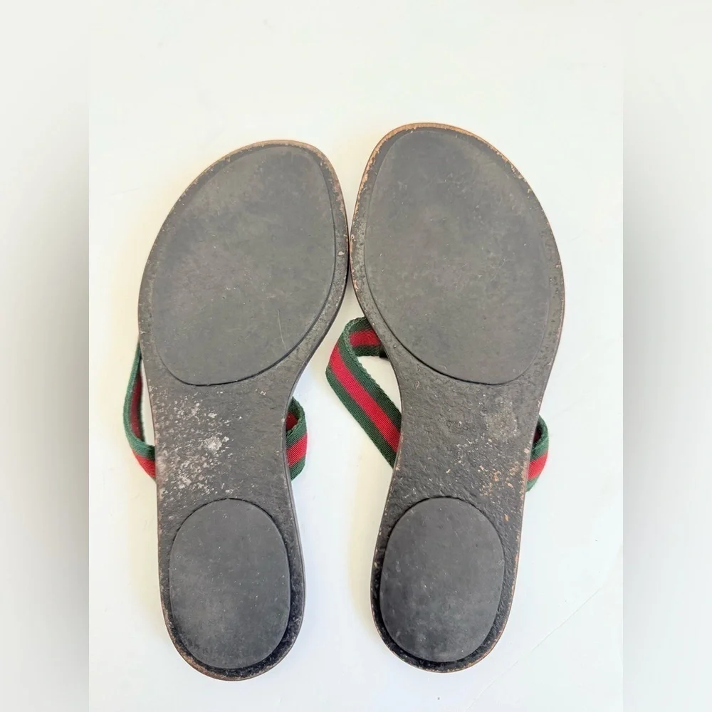 Gucci Black Red Green Leather Fabric GG web Thong flat sandals EU 39.5